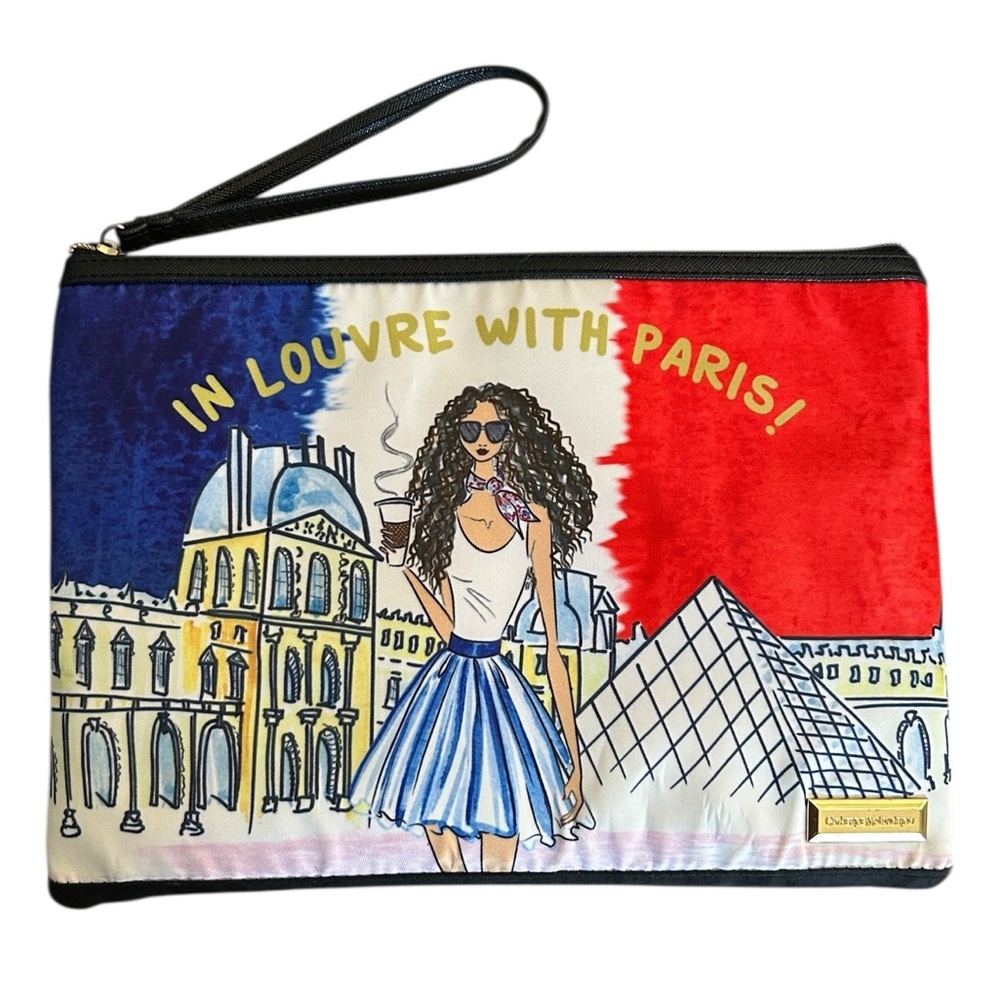 Catherine Malandrino Wristlet Clutch with a "In Louvre with Paris" Graphic Print